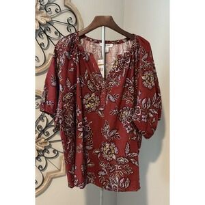 NWT $69 Nine West Jeans Blouse Boho Cottagecore Linen Shirt 3/4 Sl Plus Sz‎ 3XL